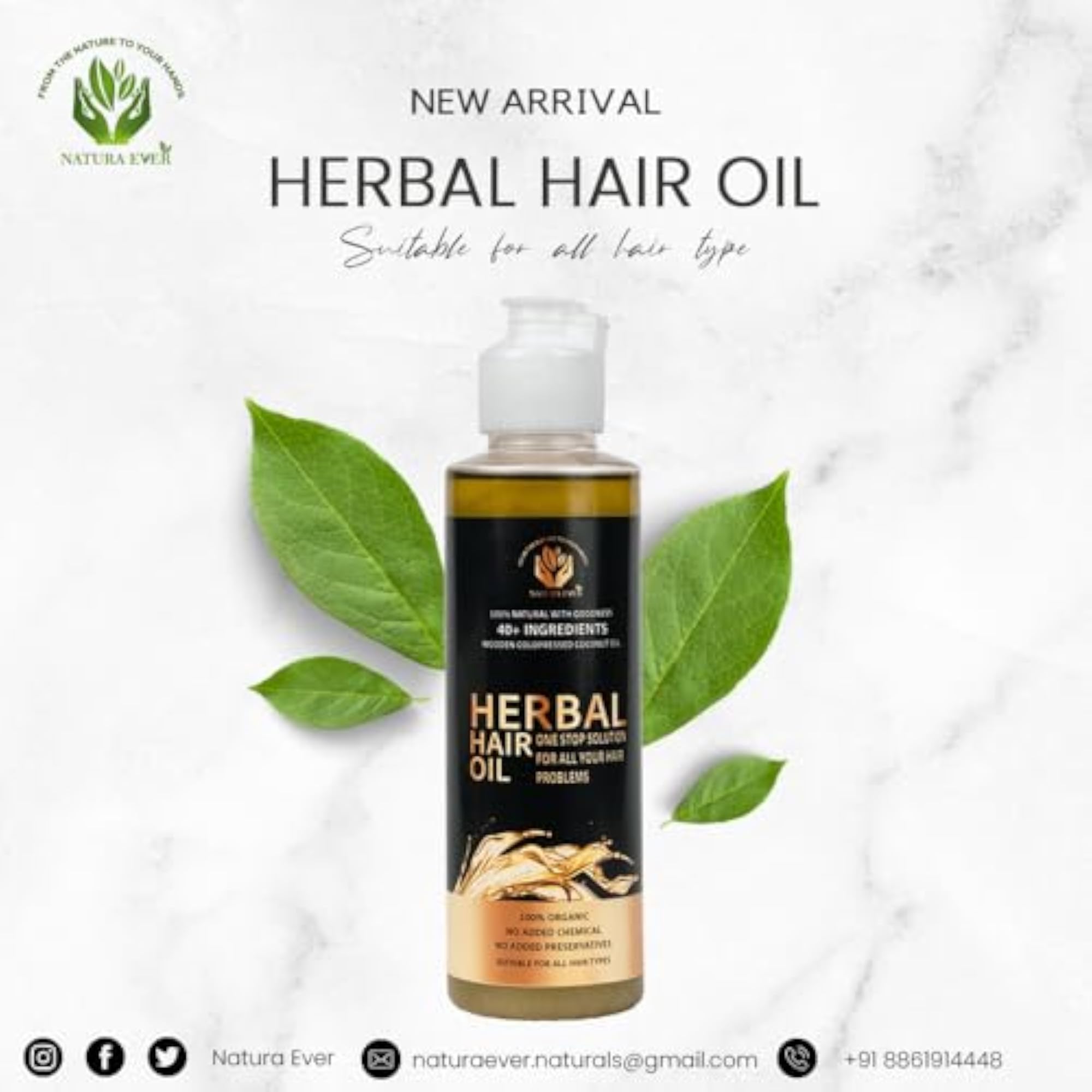 HERBAL HAIR OIL - 200ml, Organic Anti-Hair Fall Solution