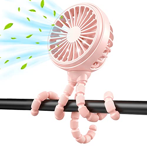 GUSGU Portable Fan Battery Operated, Small Stroller Fan with Flexible Tripod Clip-on for Baby, USB Rechargeable and Handheld Cooling Fan for Travel, Car Seat, Camping, and Bedroom