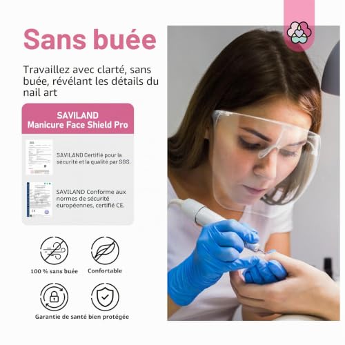 Saviland Protection du visage pour fraise à ongles : protection faciale extra transparente, protection contre la poussière, protection contre les éclaboussures des yeux, lunettes de protection – vue 2