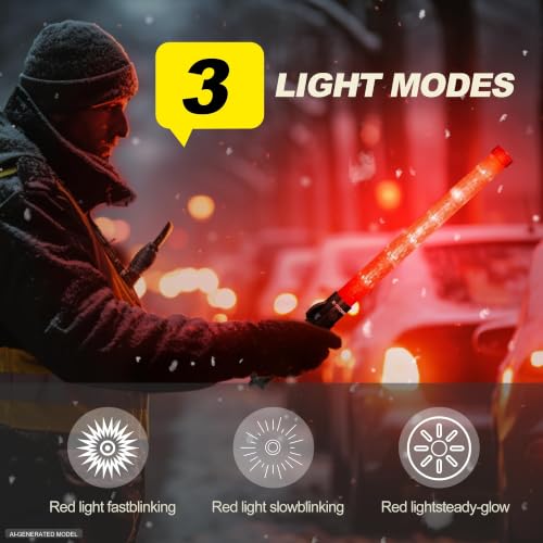Image of E-riding 40 Pack Traffic Wand, 21 Inch Traffic Control Wand with 3 Flashing Modes & Side Clip, LED Safety Baton for Traffic Control, Parking, Aircraft, Car Directing