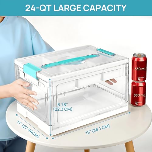 Image of Vtopmart 24 QT Clear Plastic Craft Storage Box with Tray & Dividers, 1 Pack