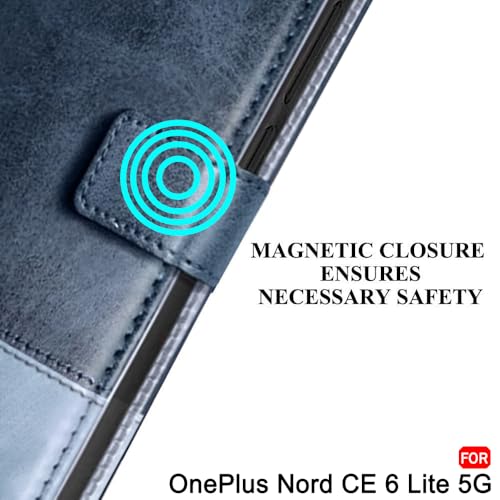 Image of TheGiftKart Flip Back Cover Case for OnePlus Nord CE 6 Lite 5G | Dual-Color Leather Finish | Inbuilt Stand & Pockets | Wallet Style Flip Cover for OnePlus Nord CE6 Lite (Faux Leather, Blue & Sky)