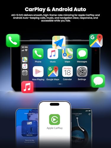 Image of CHIGEE AIO-5 EVO Motorcycle Smart Riding System, Wireless CarPlay & Android Auto, Dual 1080P Front & Rear Dash Cam, Blind Spot Detection (BSD), 5 inch Waterproof Display, Parking Mode