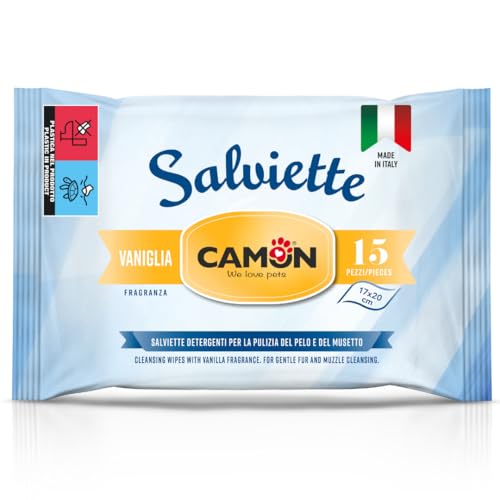 CAMON | Lingettes de Poche Vanille, boîte de 18 pièces, lingettes nettoyantes pour Les Yeux et Les Oreilles de Chiens et Chats, Formule délicate, 17 x 20 cm