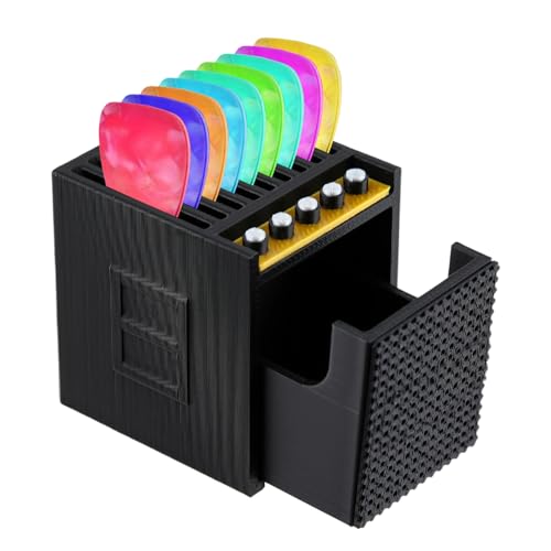 Leseogye Guitar Pick Case Guitar Pick Holder Front Drawer Speaker Style Durable Plastic Storage Box Compact Portable Plectrum Storage Case Music Gifts for Music Lover Valentines Day Gifts