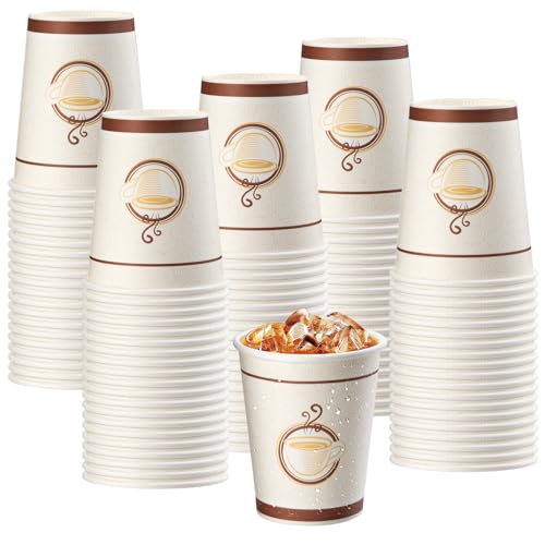 TOROTON Lot de 100 verres à café en papier kraft jetables de 8oz/240ml tasses pour boissons chaudes et froides pour café, thé, chocolat, verres compostables