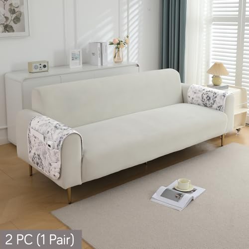 Image of HOKIPO Printed Waterproof + Anti-Slip + Quick Dry Sofa Armrest Cover with Pockets (2Pcs), Dandelion Anchor Grey (AR-5237-P6-L*2)
