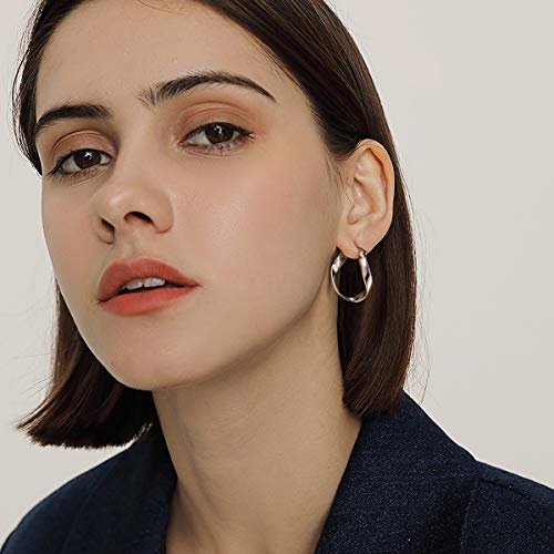 Large/Small Round Oval Titanium Hoop Earrings for Women, Filigree/Beaded/Chain/Twist Boho Earrings Hoops with Pure Titanium Earrings Post, White Gold Plated Lightweight Fashion Hoop Earrings for Women Men Sensitive Ears2