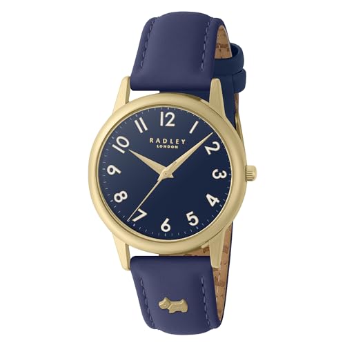 RADLEY Women's Gold Plated Ink Blue Leather Strap Analogue Quartz Watch RY21726