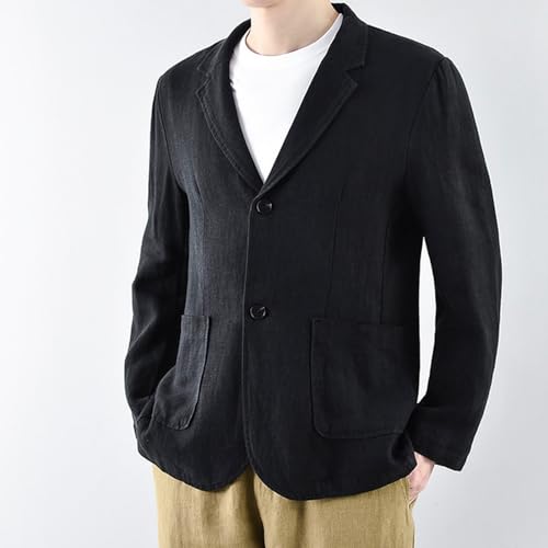 GIBZ Men's Japanese Linen Blazer Simple Solid Color Lapel Suit Jacket 2 Button Loose Sport Coat with Pocket2