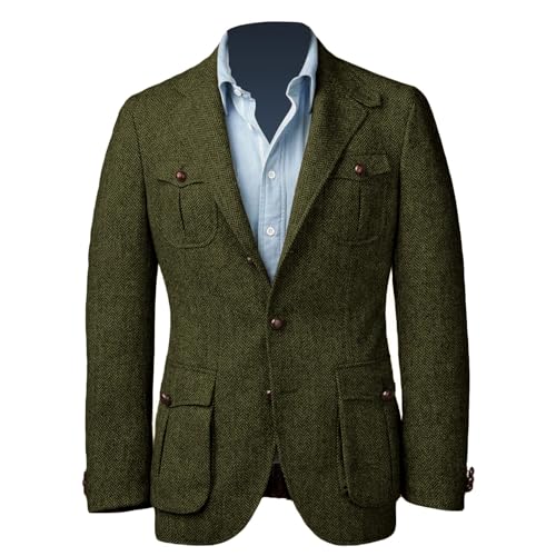 Men Tweed Herringbone Sport Blazer Single Breasted Casual Norflok Jackets Wool Blend Slim Vintage British Groom Coat