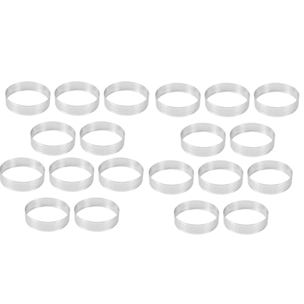 CTRLZS 20Pcs 8cm Circular Tart Rings with Holes Stainless Steel Fruit Pie Quiches Cake Mousse Mold Kitchen Baking Mould Rings