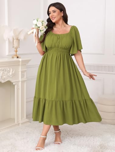 Image of CICIDUDU Plus Size Smocked Maxi Dresses for Curvy Women Square Neck Flowy Casual Summer Wedding Guest Dress