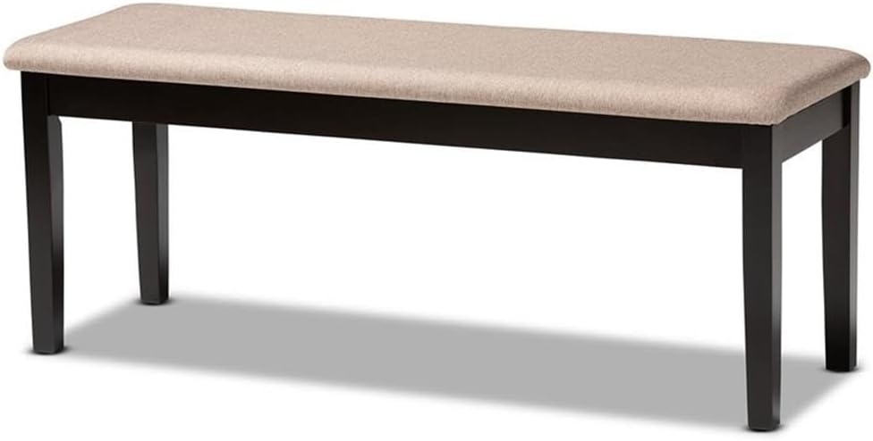 BOWERY HILL 6-Piece Dining Set, Dark Brown Wood Table and Bench with Sand Upholstered Chairs, Foam-Padded Seats, Rectangular Tabletop, Modern Cut-Out Design, Contemporary Kitchen or Dining Room