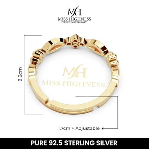 Image of Miss Highness 925 Sterling Pure Silver Ring for Women, Minimal Rings, Adjustable Size, Daily Wear Silver Jewellery, with Certificate of Authenticity, Birthday, Anniversary, Gift for Wife & Girlfriend