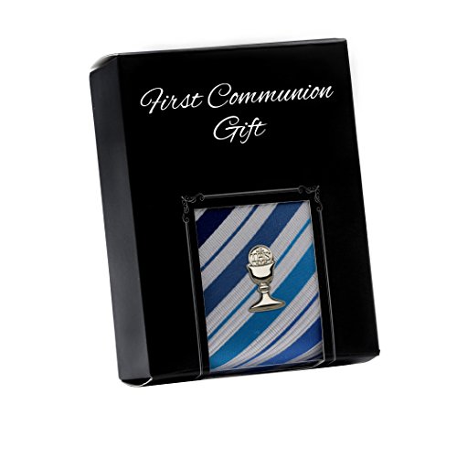 Boys First Communion Tie Blue Striped And Silver-Tone Chalice Tie Pin, 45-Inch #TOP1