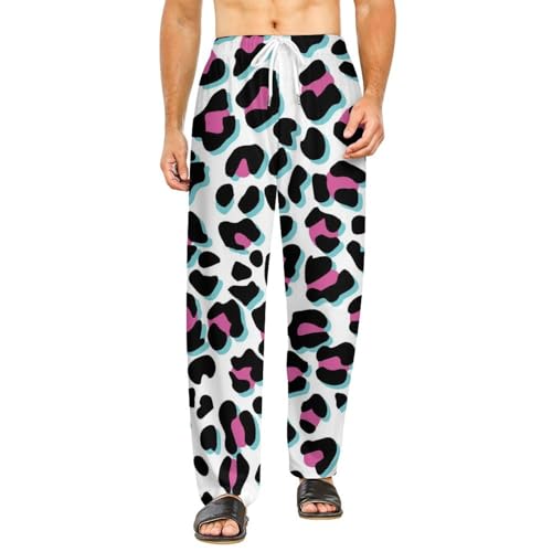 Bas de pyjama léopard femme long | Pantalon vêtements de nuit détente poches S