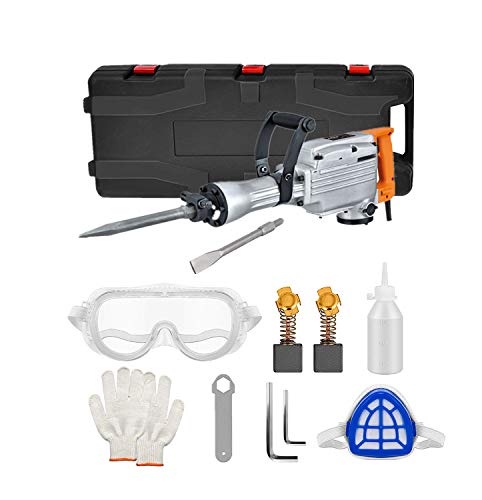 CCTI 2200 Watt Electric Demolition Jack Hammer 1400 BPM Concrete Breaker, includes Point and Flat Chisels (Model: CDH65A)