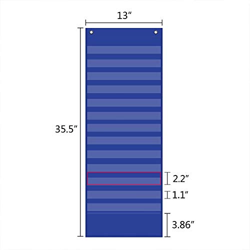 Image of Scheduling Pocket Chart, 13+1 Pockert, Daily Class Schedule Pocket Chart with 18 Dry-Eraser Cards, Ideal for Classroom Office School Home Used, Over-door Mount (Blue)