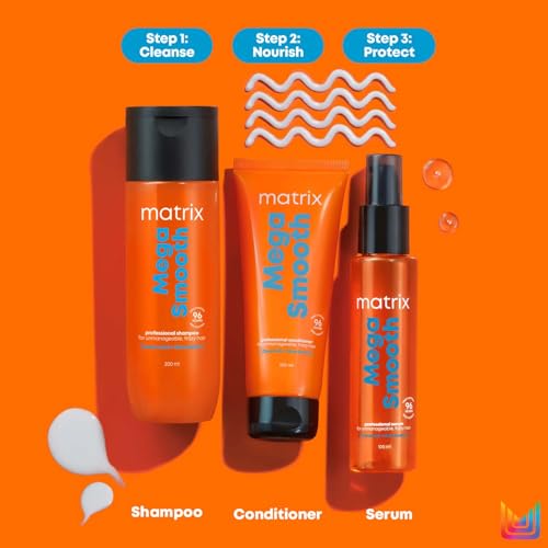 Image of Matrix Mega Smooth Combo for Frizzy, Unmanageable Hair | Defy Frizz for 4 Days* | with Shea Butter and Amino Acid, Professional Anti-Frizz Shampoo + Conditioner + FREE Sling Bag (Pack of 2)
