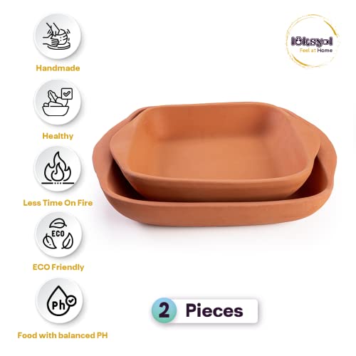 Luksyol Clay Pan For Cooking, Oven Pan, For Cooking, Handmade Cookware, Clay Pot For Oven, Terracotta Large Rectangular Oven Tray, Unglazed Clay Pots For Cooking, Clay Oven Pot Set, 2 Pcs #TOP4