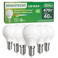 bravotecno E14 LED Glühbirne, Energieklasse B E14 LED Warmweiss, 3000K 2.5W 470LM G45/P45 Warmweiß Leuchtmittel Entspricht 40W, 360° Abstrahlwinkel, Nicht Dimmbar, Wärmearm & Langlebig, 6 Stück