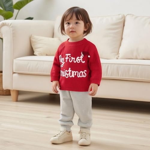 Seyurigaoka Baby Boy Girl Christmas Outfit My First Christmas Chunky Knit Sweater Warm Pullover Newborn Fall Winter Clothes2