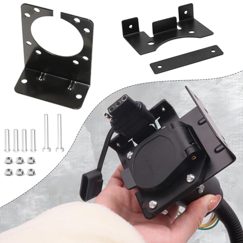 Image of 4 Way Flat to 7 Way Blade and 4 Pin Flat Trailer Wiring Adapter,7 pin Trailer Connector,Truck Trailer Plug,Dual-Output 7 and 4 Trailer Light Connector with Mounting Bracket for Truck RV