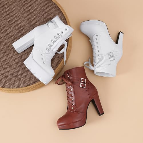 susanny high heel boots for womenwomens platform boot heels sexy round toe lace up high heels mid calf boots