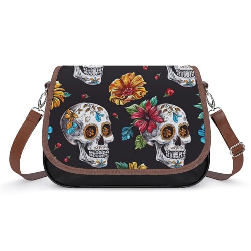 Sacoche en cuir imperméable à bandoulière et motifs floraux