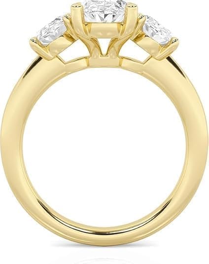 Purvika Jewels 4Ct Three Stone Oval Cut Lab Created Diamond Engagement Ring, 14K Yellow Gold Finish