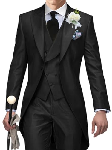 Men's Tailcoat Suit,Mens Tuxedo 3 Piece Slim Fit Suits Double Breasted for Men Summer Wedding,Proms,Concert,Black,5XL