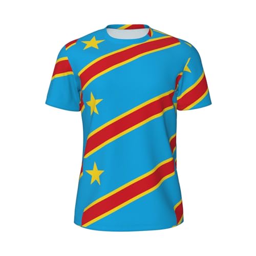 GONMFKM T-Shirt 3D Coloré avec Imprimé Drapeau De La République Démocratique du Congo Manches Courtes Col Ras du Cou Unisexe pour Hommes Femmes Et Jeunes Tailles S-6Xl