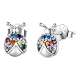 ifundom Pendientes de Plata con Circonitas de Colores Diseño de Mariquita Brillante para Mujer Accesorios de Oreja Elegantes para Uso Diario y Fiestas