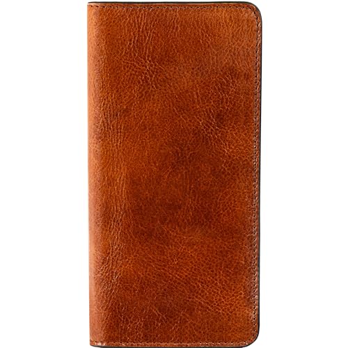 Image of Time Resistance Long Leather Wallet - Bifold Mens Suit Leather Wallet - Checkbook Wallet - Tall Billfold Card Wallet - Slim Wallet Made in Italy (Cognac Brown)