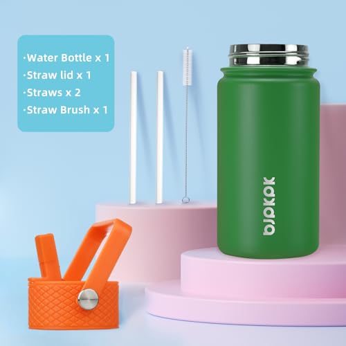 Image of BJPKPK Insulated Water Bottle, 15oz Stainless Steel with Straw Lid