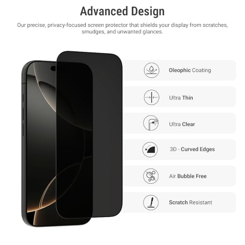 Image of DailyObjects ZeroBubble QwikInstall Privacy Screen Protector with Applicator Tray | Compatible with iPhone 16