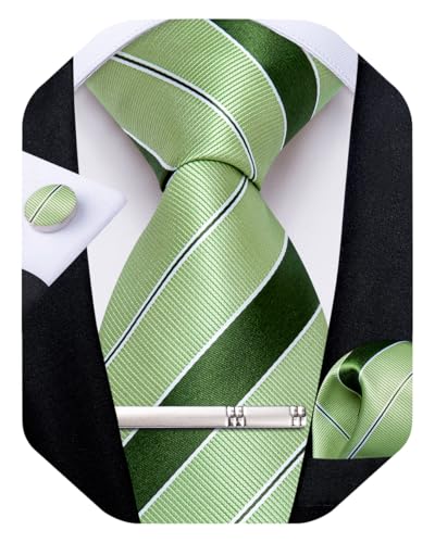 Image of DiBanGu Mens Tie Silk Plaid Striped Necktie and Pocket Square Cufflinks Tie Clip Set with Gift Box Formal Wedding Party