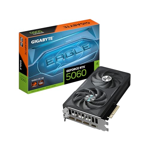 GIGABYTE GeForce RTX 5060 Eagle OC 8G Tarjeta Gráfica - 8GB GDDR7, 128bit, PCI-E 5.0, 2550 MHz Frecuencia del núcleo, 3 x DisplayPort, 1 x HDMI, GV-N5060EAGLE OC-8GD
