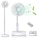 Primevolve Ventilador de Pie Portátil Auto-rotación con Remoto, 8'' Plegable Suelo/Mesa Ajustable, 7200mAh USB C Ventilador para Viajes Camping,Silencioso para Dormitorio Oficina (Blanco)