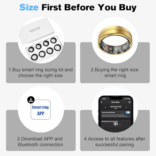 Image of Smart Ring Health Tracker for Men /Women,Fitness Ring Sleep Tracker,Fast Charging for Long-Lasting Use,for Pedometer Exercise,Monitor Sleep, Heart Rate, Stress,Waterproof (Gold, 12)