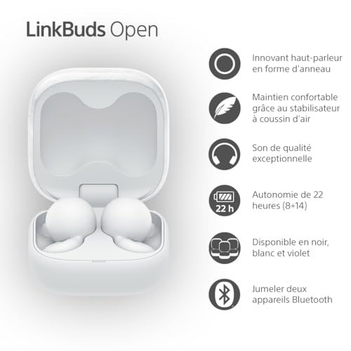 Sony LinkBuds Open Ecouteurs Ouverts Bluetooth sans Fil Son Confortables 4 8g Haute qualité sonore IPX4 Connexion multipoint Batterie 22h iOS et Android - vue 2