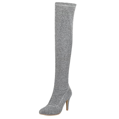 Cuissardes extensibles Gicoiz pour soirées d'hiver bottes scintillantes à talons aiguilles
