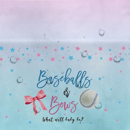 Image of Baseball or Bows Gender Reveal Decorations Tablecloth, Disposable Boy or Girl Theme Baseball Gender Reveal Party Supplies Tablecover, 3 Pack, 55in x 86in