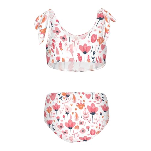 KLL A Pattern of Flowers in Pink Girls' 2 Piecing Bikini Set Quick-Dry Swimsuits Swimwear Adjustable Strap2