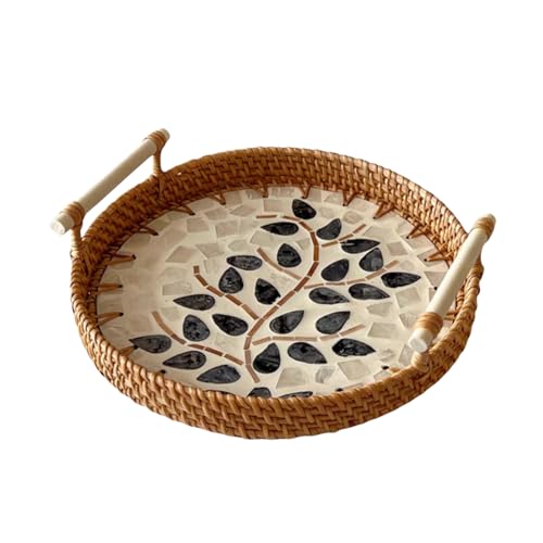 SLHEQING Rattan Serviertablett mit Griffen, Handgewebtes...