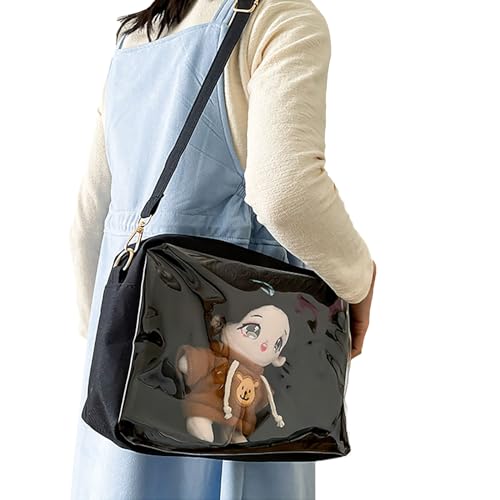 ぬいぐるみ バッグ ショルダー 持ち運び 推し 推し活グッズ 大きめ 見せバッグ 20cmぬい 2体 大人 透明 大容量 縫い包みポーチ ヲタク 収納 お出掛け-ブラック