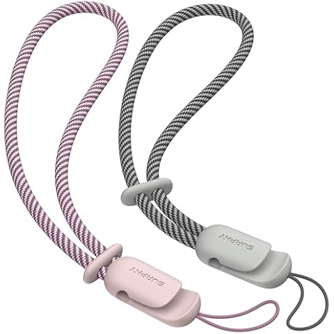 SURPHY 2 Pack Phone Lanyard, Phone Wrist Strap, Anti Theft Phone Strap, Phone Charm with 2-Color Braided, Phone Wrist Lanyard for Women and Men, Pink & Gray Cover