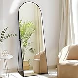 DUMOS Arched Full Length Mirror with Stand Floor Standing Aluminum Frame for Bedroom Body Hanging Leaning Modern Simple Home Decor Shatter-Proorf Nano Glass Wall Living Room Cloakroom Black 56'x15'