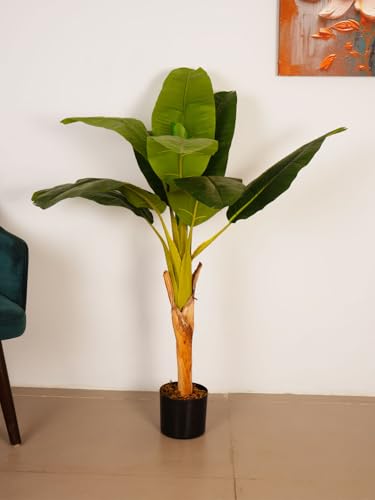 Image of ARICK DECOR 4Ft Artificial Bird of Paradise Plant in Pot, 4ft Realistic Faux Banana Leaf Tree for Home Office Decor, Living Room & Balcony, Green
